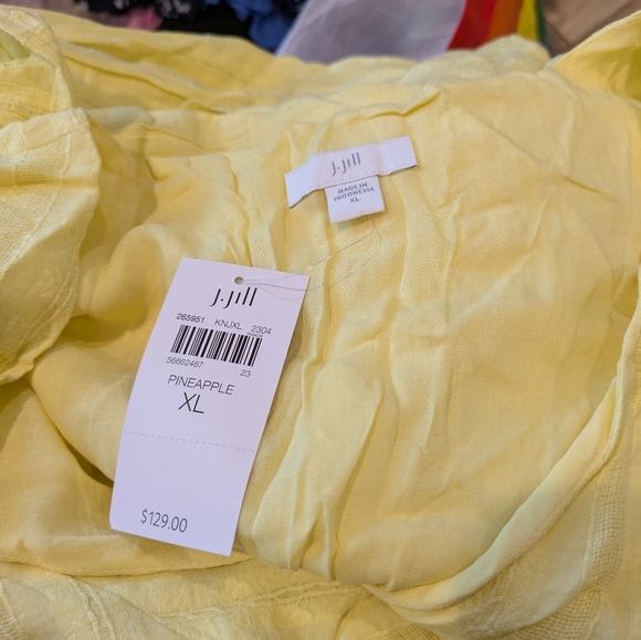 J. Jill Women's Large Yellow Pineapple Jacquard Tiered V Neck Cotton Rayon Dress - Picture 5 of 5